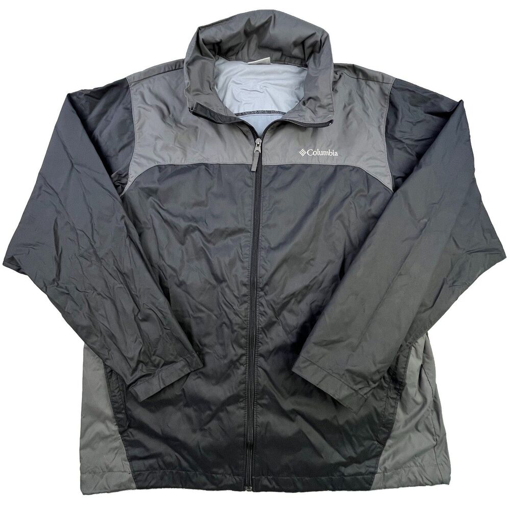 Columbia Windbreaker Jacket Mens Large Black Gray Packable Hooded Full Zip